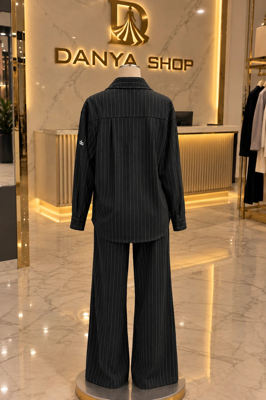 Alo – Ensemble chemise & pantalon large rayé noir