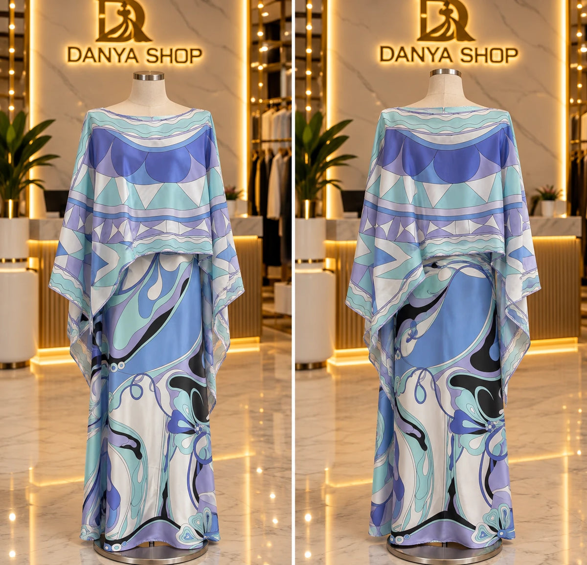 Ensemble poncho et jupe longue lilas – devant et dos