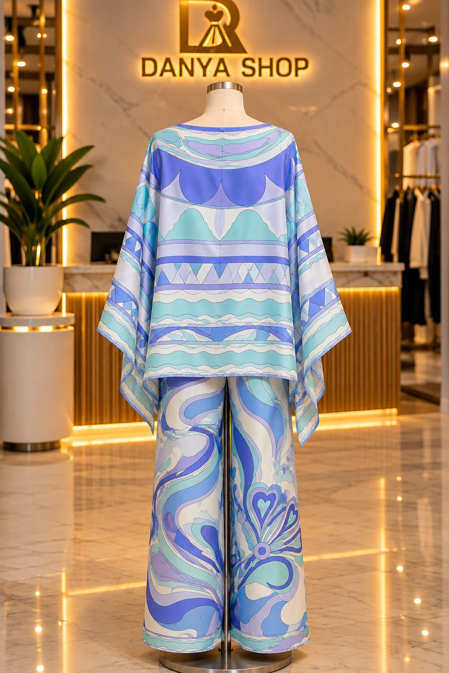 Ensemble poncho & pantalon large lilas