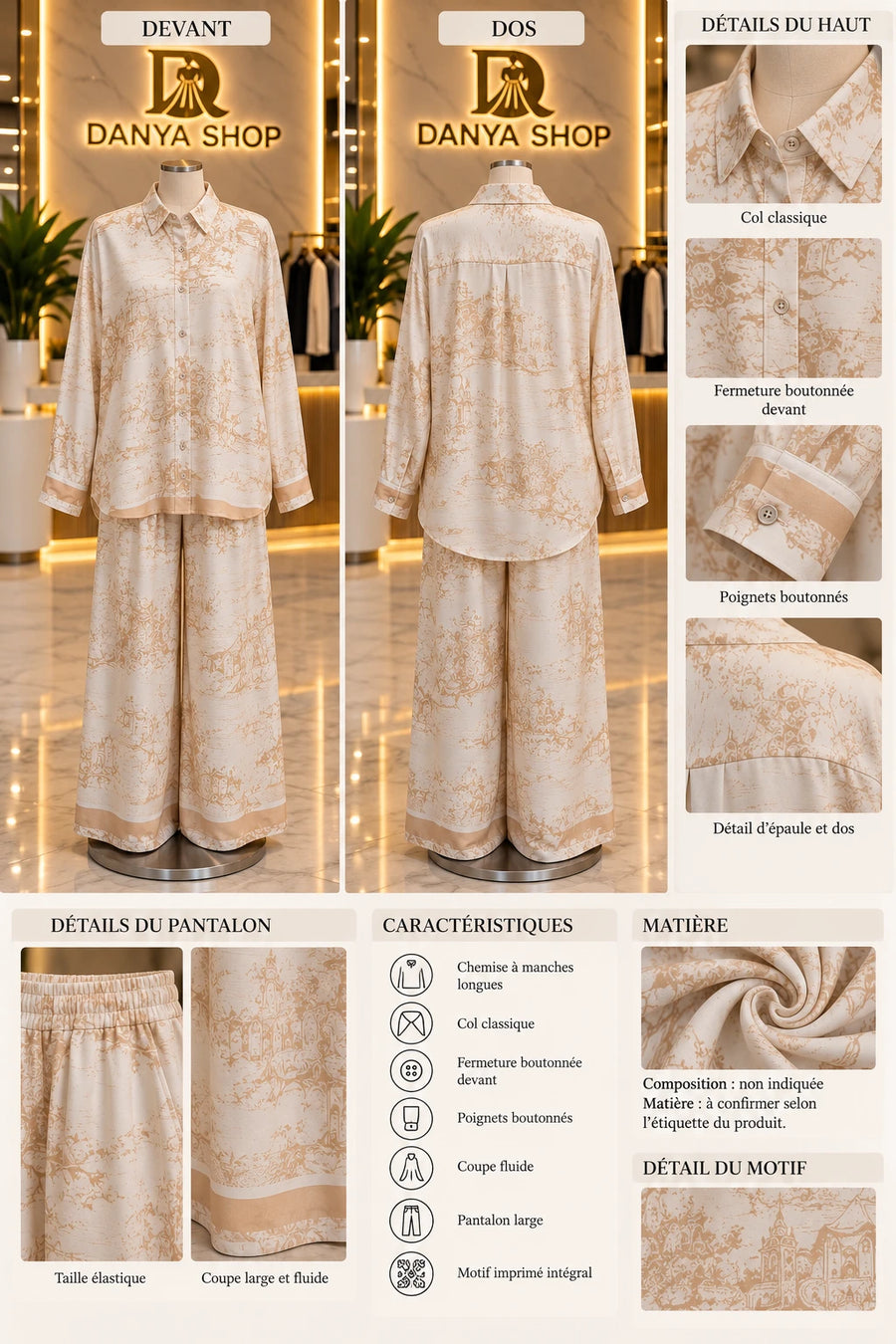 Ensemble chemise & pantalon toile de Jouy