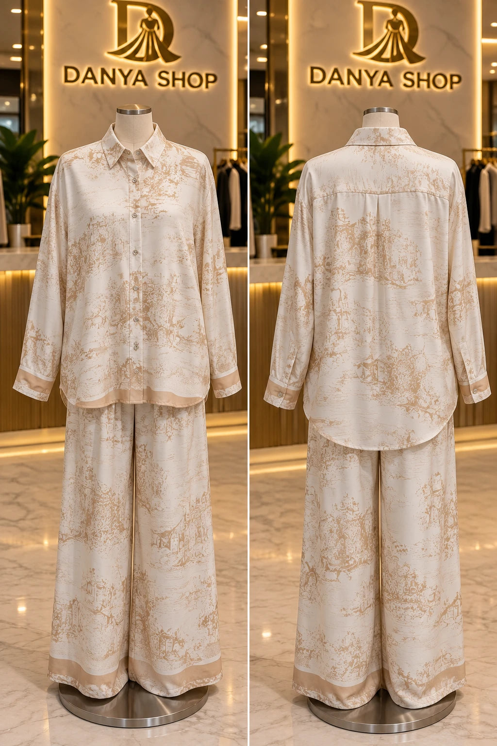Ensemble toile de Jouy beige – devant et dos