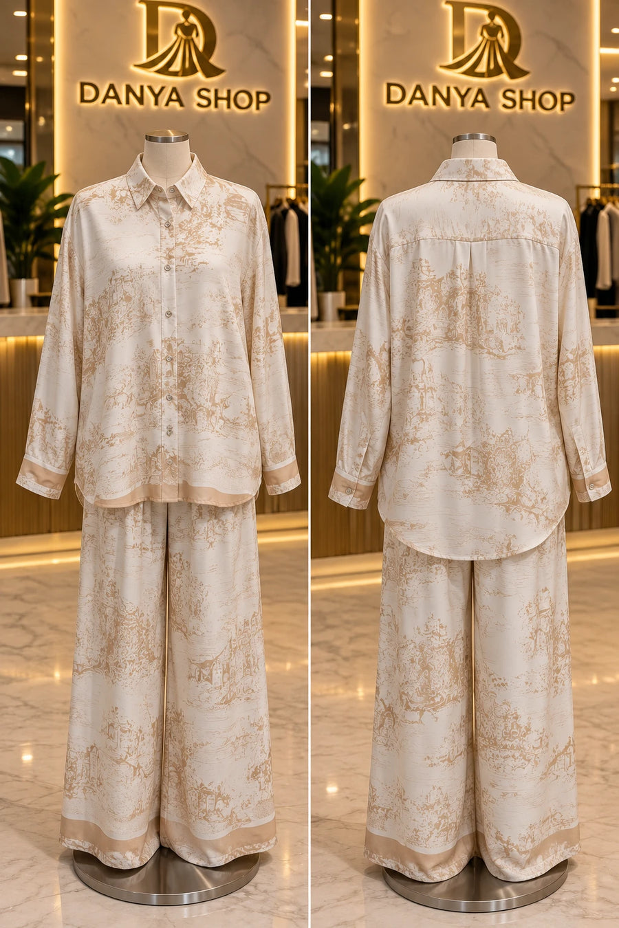 Ensemble toile de Jouy beige – devant et dos