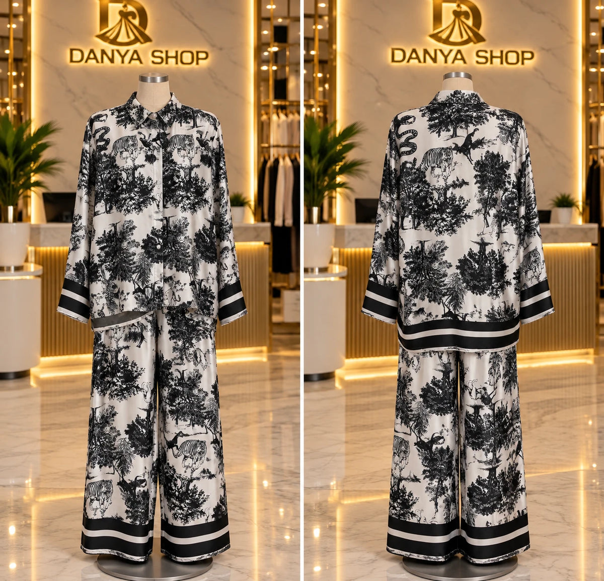 Ensemble toile de Jouy noir et blanc – devant et dos